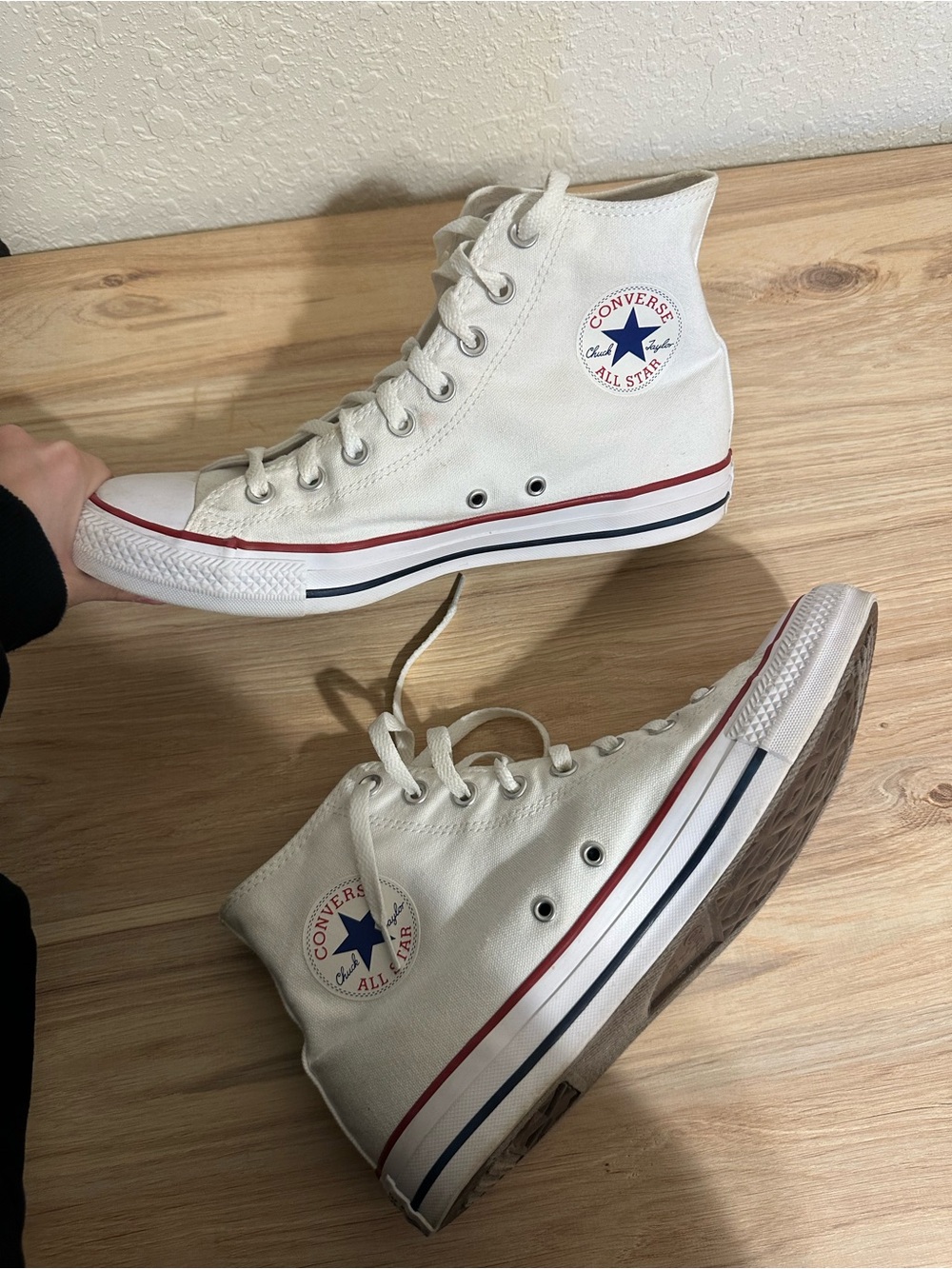 Classic White High-Top Canvas Sneakers with Red Accent